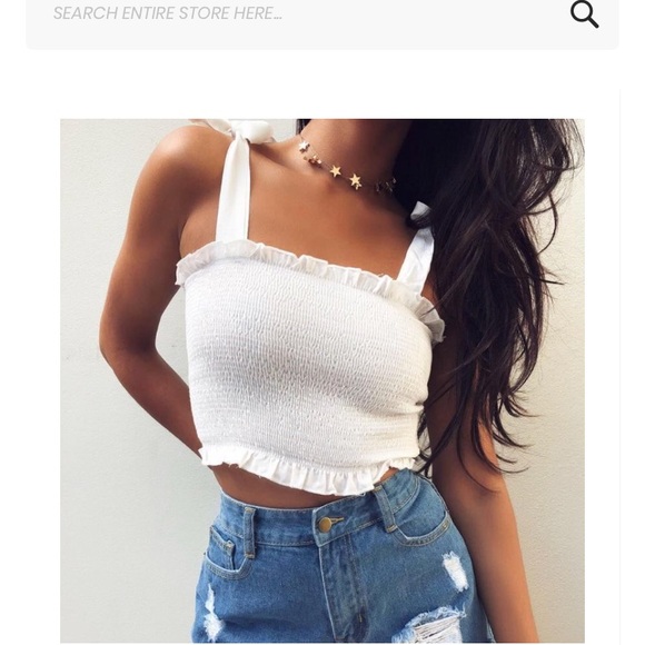 ‘Bocca’ Ruffle Smocked Crop Top w/ Shoulder Ties - Picture 4 of 6